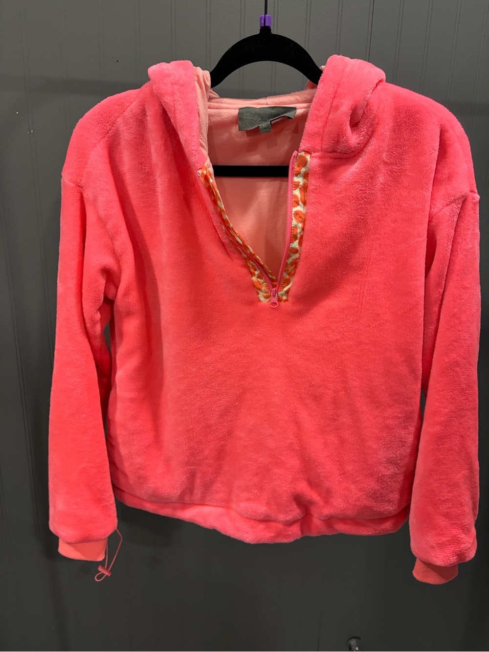 Sunday in Brooklyn Plush Neon Pink Hooded Pullover